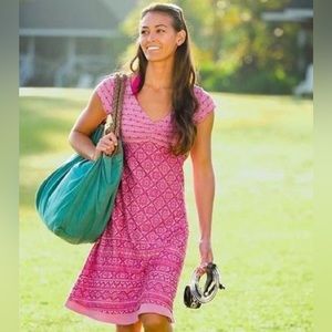 Athleta Dhara Burnout Dress Mixed Print Knit Cap Sleeves - Watermelon